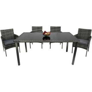 Набор мебели Нестор арт.SFS012-1серый,серый 3 уп.(стол+4 стула ротанг серый,подушки серые) 